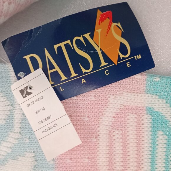 Vintage 80s Pastel Knit Sweater Geometric Bow Pattern Retro Pullover Holiday L - Picture 2 of 9